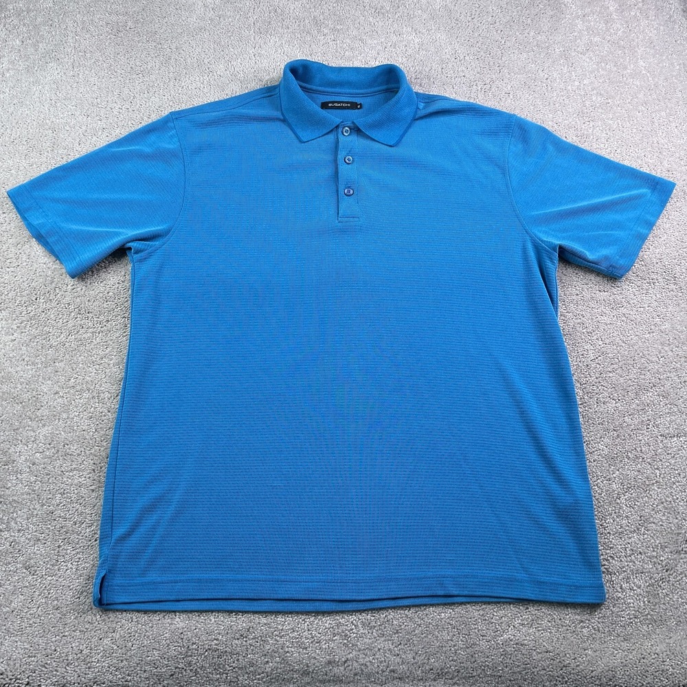 Bugatchi Polo Shirt Mens XL Blue Knit Model Blend Golf Preppy Short Sleeve